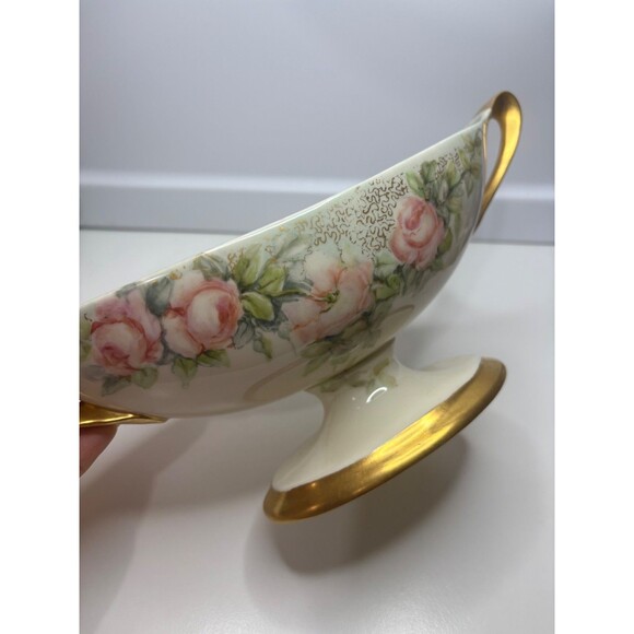 VTG BELLEEK Lenox Large Compote Center Piece Hand Painted ROSE 12in. GOLD TRIM - Picture 4 of 11